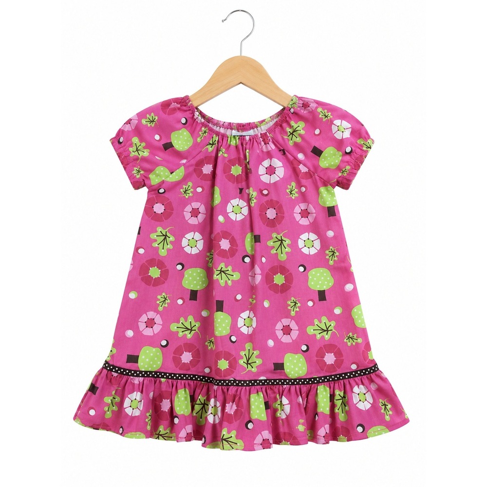Chez Ami Girls Dress Sz 4 Patsy Aiken Peony Pink Floral Twill Green Brown NEW‎